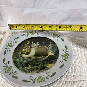 Flying Pig Design Plate with Green Accents